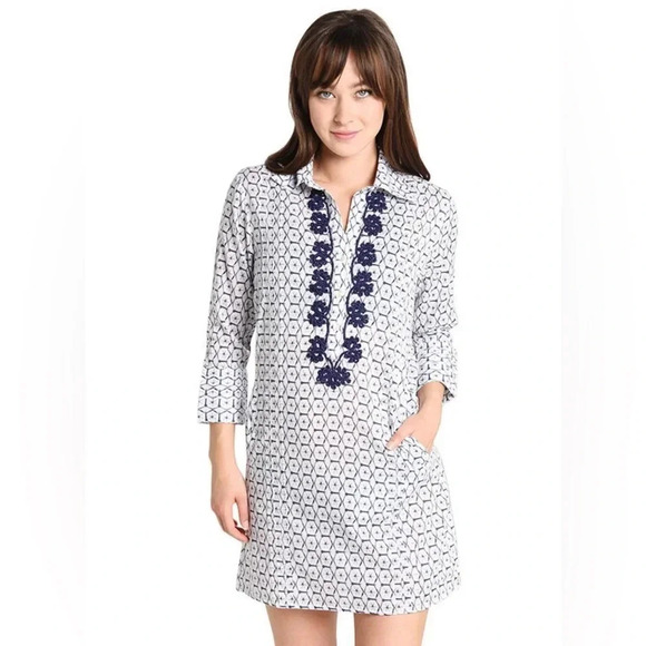 HELEN JON
Essential Shirt Dress sz Medium Navy Block print Indian $148 cotton - Picture 1 of 6